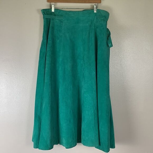 GRUNSTEIN COUTURE Finland suede leather skirt size L XL green maxi luxury - Picture 7 of 13
